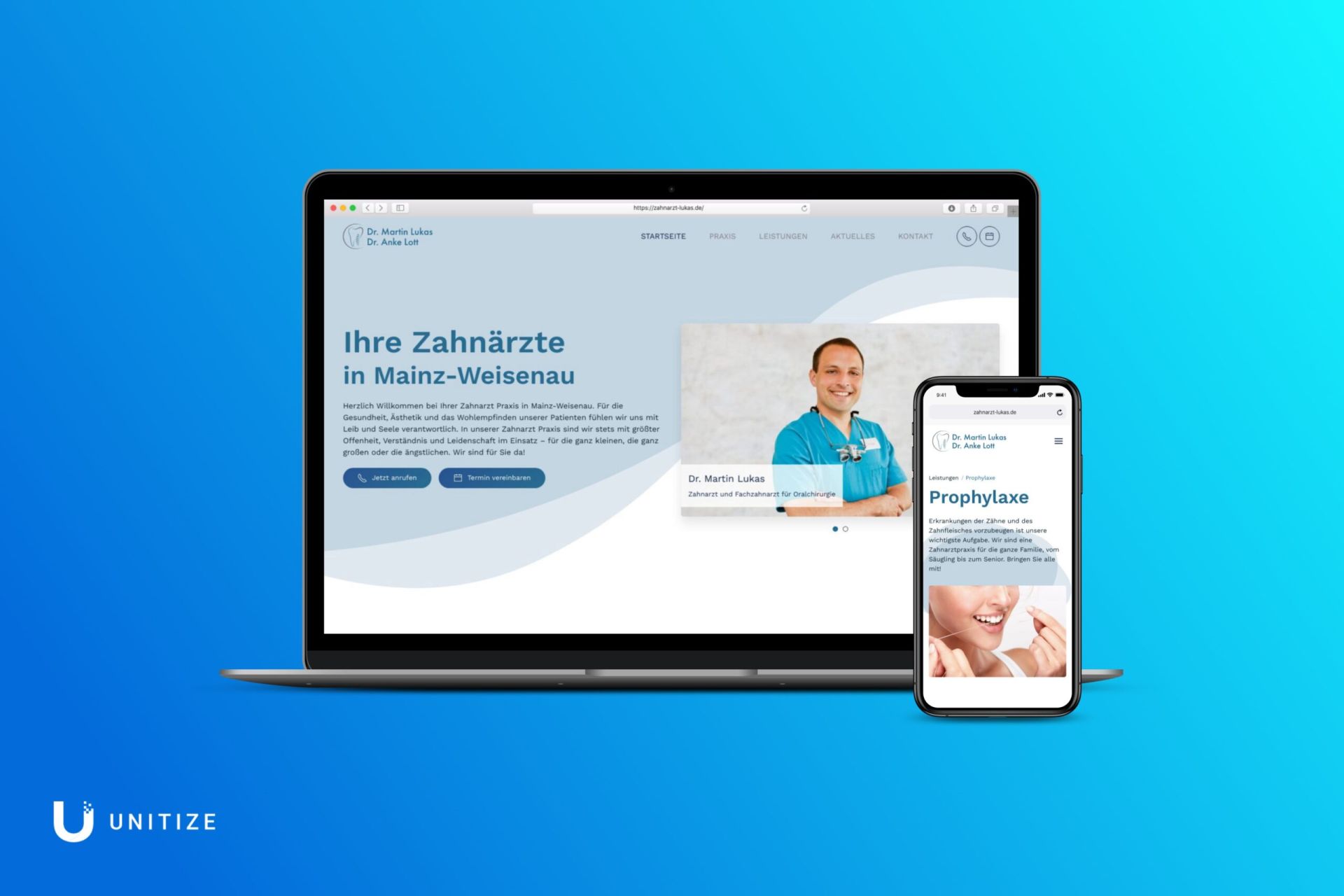 Mockup der Website von der Zahnarztpraxis Dr. Martin Lukas