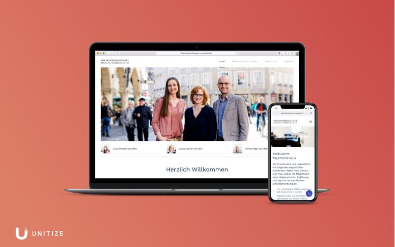 Mockup der Website von der Psychotherapiepraxis Mietens, Daiber und Otto