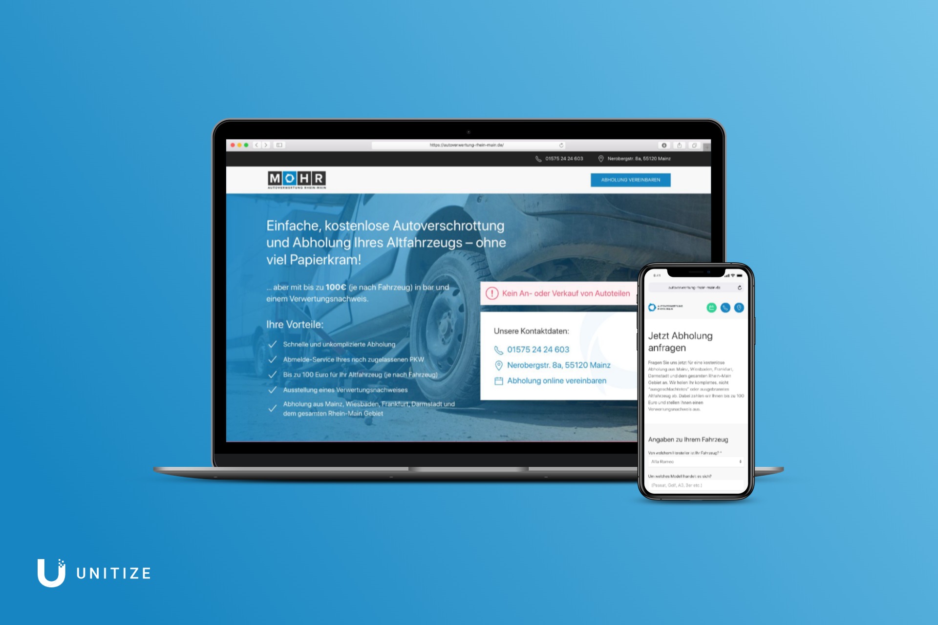 Mockup der Website der Mohr Autoverwertung Rhein-Main