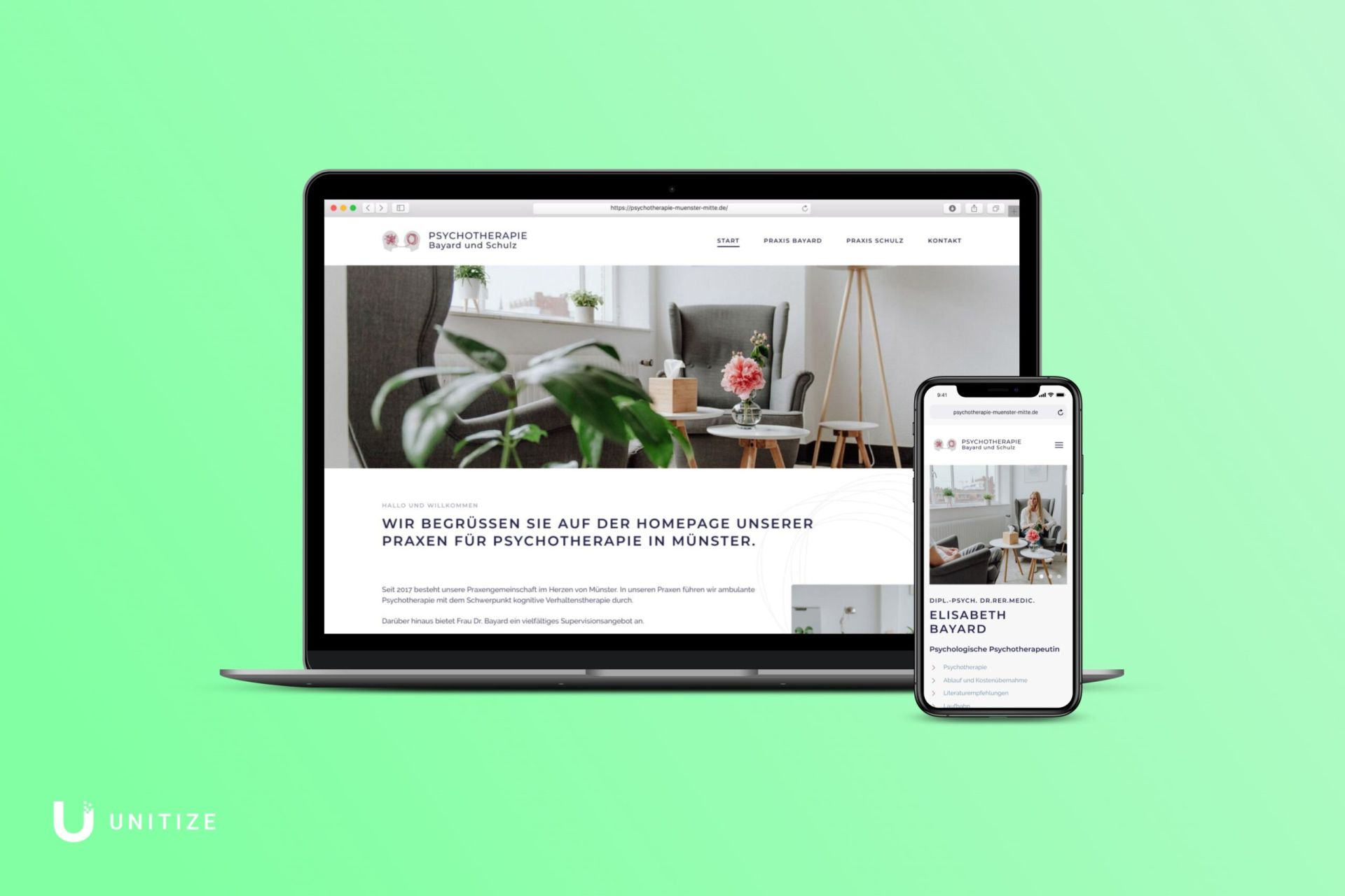 Mockup der Website von der Psychotherapiepraxis Bayard und Schulz