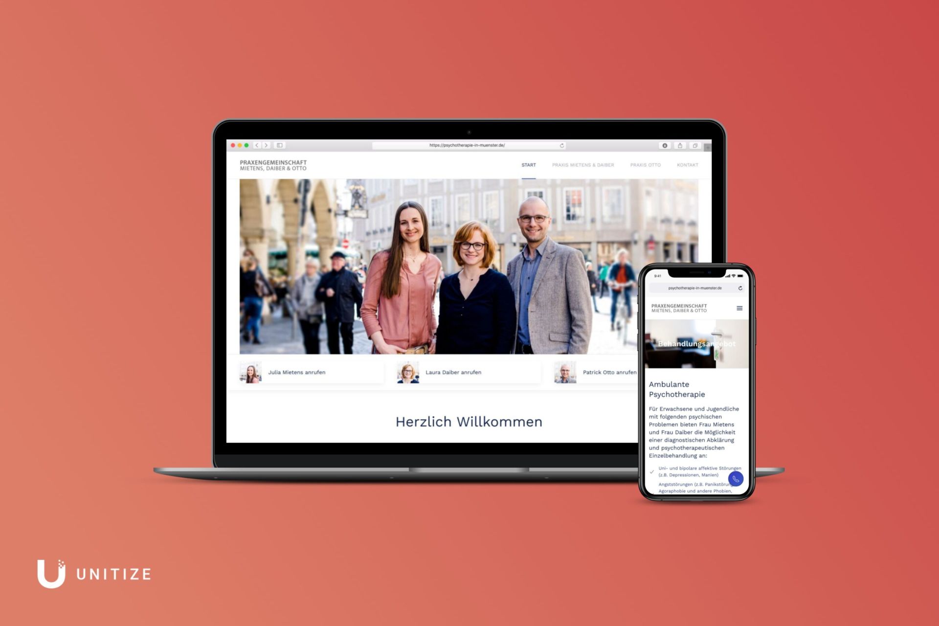 Mockup der Website von der Psychotherapiepraxis Mietens, Daiber und Otto