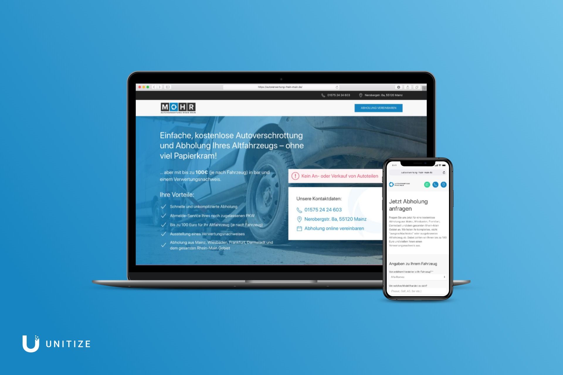 Mockup der Website der Mohr Autoverwertung Rhein-Main